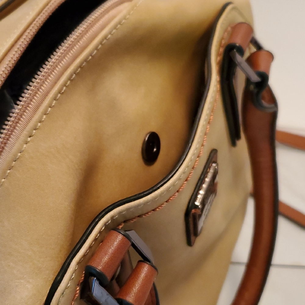 Tan and Brown Handbag,Yixingwj 16033 Zip Closure,front And Back Pockets Det Strp - Picture 7 of 9